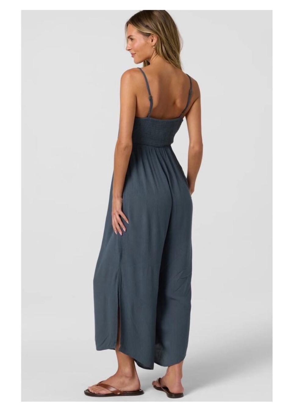 O'Neill Slate Smocked Wide-Leg Cropped Jumpsuit